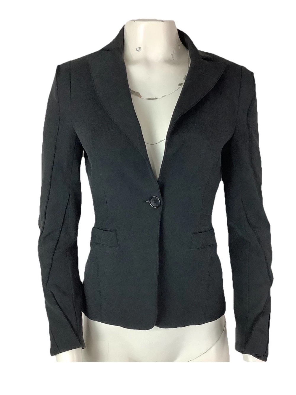 Vintage Y2K bebe Sz 6 Structured Fitted Textured Business Office Black Blazer